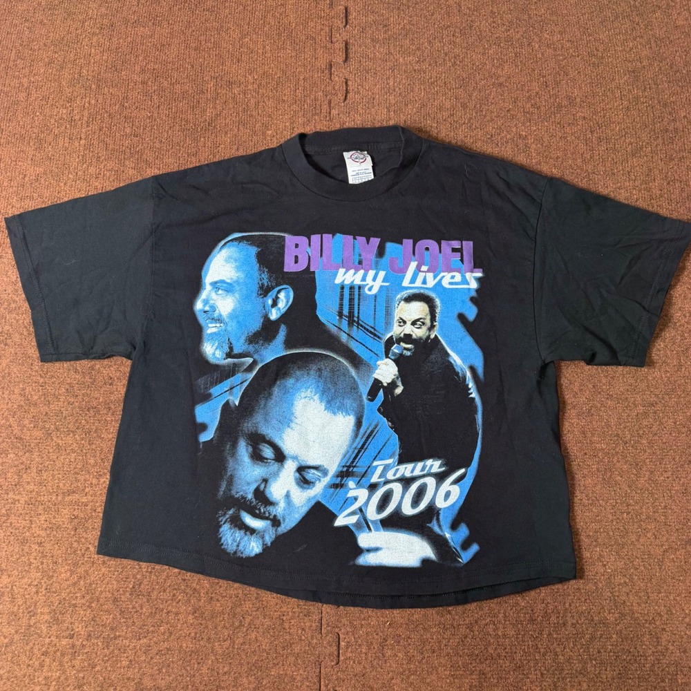 Billy Joel My Lives Tour‎ 2006 Crop Top T-Shirt Black Graphic Concert Tee Large